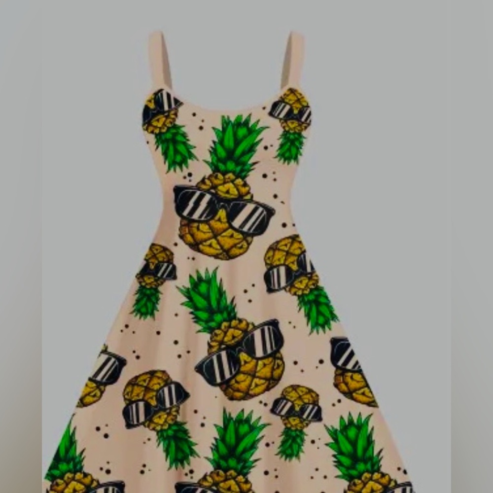 Pineapple Print Sundress in Peach with Green